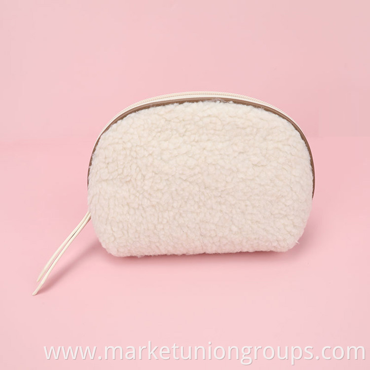 Sherpa Shell Shape Makeup Bag, Cute Pink Cosmetic Plush Storage Bag